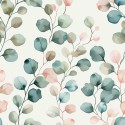 Baumwolle Canvas Eukalyptus Blätter Creme Salbei Rosa Aquarell Stoff – 153 g/m² – Meterware 160 cm – Eigenprodktion