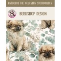 Baumwolle Canvas Pekinese Hund Eukalyptus Creme Salbei Aquarell Stoff – 153 g/m² – Meterware 160 cm – Eigenproduktion