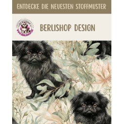 Baumwolle Canvas Pekinese Hund Blumen Aquarell Stoff – 153 g/m² – Meterware 160 cm – Eigenproduktion