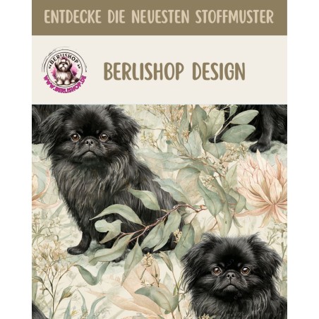 Baumwolle Canvas Pekingese Hund Blumen Aquarell Stoff – 153 g/m² – Meterware 160 cm – Eigenproduktion