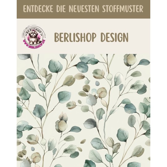 Baumwolle Canvas Eukalyptus Blätter Creme Salbei Rosa Aquarell Stoff – 153 g/m² – Meterware 160 cm – Eigenprodktion