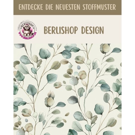 Baumwolle Canvas Eukalyptus Blätter Creme Salbei Rosa Aquarell Stoff – 153 g/m² – Meterware 160 cm – Eigenprodktion