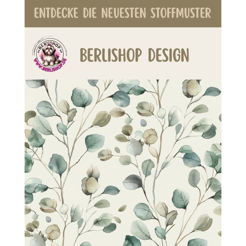 Baumwolle Canvas Eukalyptus Blätter Creme Salbei Rosa Aquarell Stoff – 153 g/m² – Meterware 160 cm – Eigenprodktion