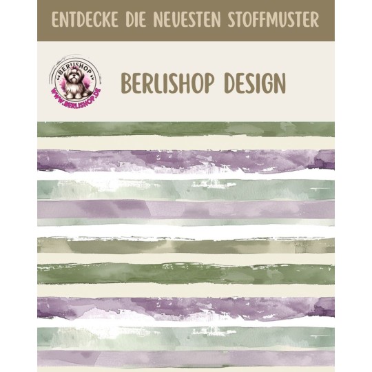 Baumwolle Canvas Salbei Lila Creme Aquarell Streifen Boho Stoff – 153 g/m² – Meterware 160 cm – Eigenprodktion