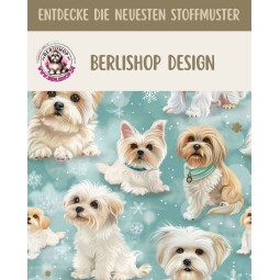 Baumwolle Canvas Stoff Malteser Aquarell Türkis– 153 g/m² – Meterware - Eigenproduktion