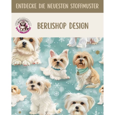 Baumwolle Canvas Stoff Malteser Aquarell Türkis– 153 g/m² – Meterware - Eigenproduktion