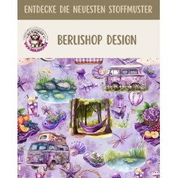 Baumwolle Canvas Sommer Stoff Lila 160 cm – Vanlife Picknick Blumen– 153 g/m² – Eigenproduktion