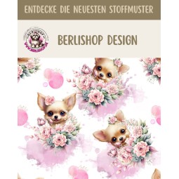 Baumwolle Canvas Chihuahua Stoff 160 cm – Aquarell Hunde Rosa – 153 g/m² – Eigenproduktion