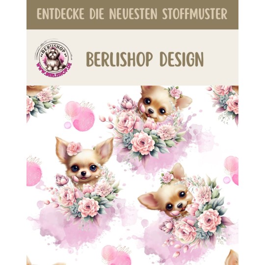 Baumwolle Canvas Chihuahua Stoff 160 cm – Aquarell Hunde Rosa – 153 g/m² – Eigenproduktion