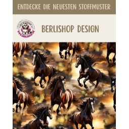 Baumwolle Canvas Pferde Stoff 160 cm – Galoppierende Wildpferde – 153 g/m2 – Eigenproduktion