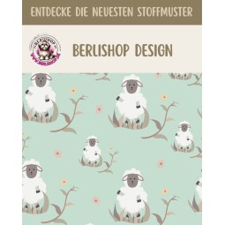 Satinbaumwolle Schaf Stoff – Ostern Tiermotiv Mint – 130 g/m – Meterware 160 cm - Eigenproduktion