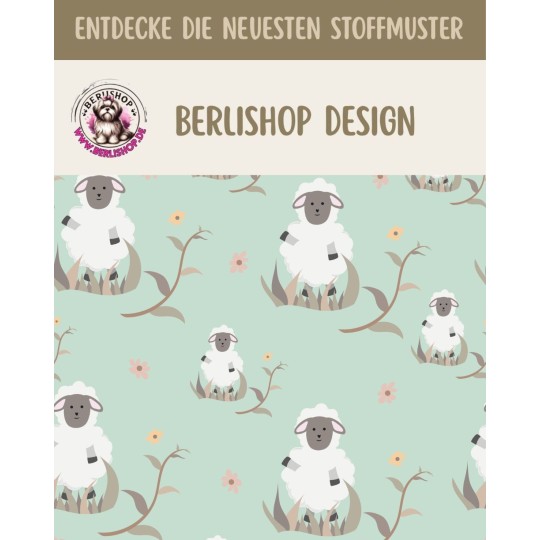 Satinbaumwolle Schaf Stoff – Ostern Tiermotiv Mint – 130 g/m – Meterware 160 cm - Eigenproduktion