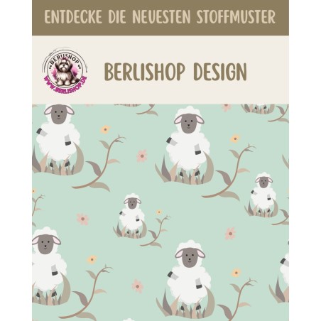 Satinbaumwolle Schaf Stoff – Ostern Tiermotiv Mint – 130 g/m – Meterware 160 cm - Eigenproduktion