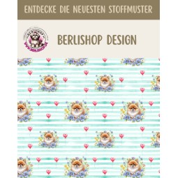 50 cm Satinbaumwolle Pomeranian Hund Herzen Mint – 130 g/m² – Meterware 160 cm - Eigenproduktion