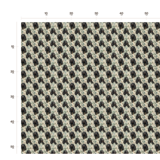 Baumwolle Canvas Cocker Spaniel Hund Schwarz Eukalyptus Creme Kleines Muster – 153 g/m² – Meterware 160 cm – Eigenproduktion