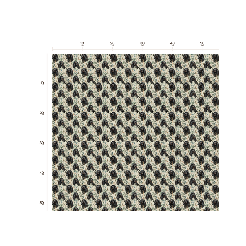 Baumwolle Canvas Cocker Spaniel Hund Schwarz Eukalyptus Creme Kleines Muster – 153 g/m² – Meterware 160 cm – Eigenproduktion