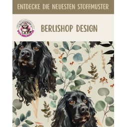 Baumwolle Canvas Cocker Spaniel Hund Schwarz Eukalyptus Creme Kleines Muster – 153 g/m² – Meterware 160 cm – Eigenproduktion