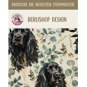 Baumwolle Canvas Cocker Spaniel Hund Schwarz Eukalyptus Creme Kleines Muster – 153 g/m² – Meterware 160 cm – Eigenproduktion