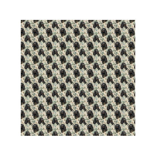 Baumwolle Canvas Cocker Spaniel Hund Schwarz Eukalyptus Creme Kleines Muster – 153 g/m² – Meterware 160 cm – Eigenproduktion