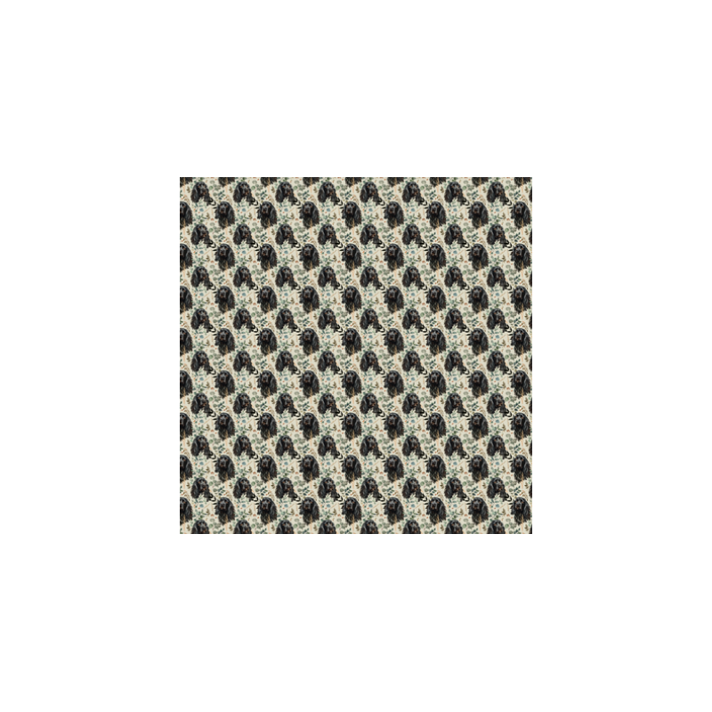 Baumwolle Canvas Cocker Spaniel Hund Schwarz Eukalyptus Creme Kleines Muster – 153 g/m² – Meterware 160 cm – Eigenproduktion