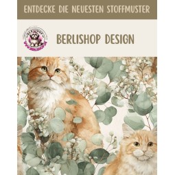 Baumwolle Canvas Langhaarkatze Eukalyptus Creme Salbei Kleines Muster  – 153 g/m² – Meterware 160 cm - Eigenproduktion