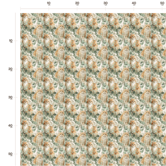 Baumwolle Canvas Langhaarkatze Eukalyptus Creme Salbei Kleines Muster  – 153 g/m² – Meterware 160 cm - Eigenproduktion
