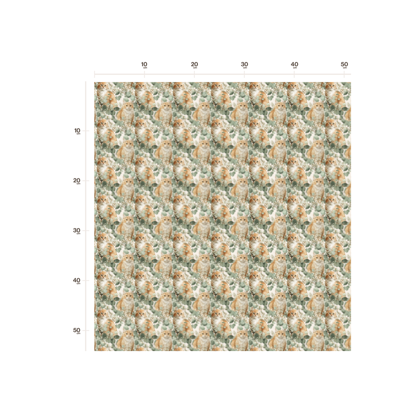 Baumwolle Canvas Langhaarkatze Eukalyptus Creme Salbei Kleines Muster  – 153 g/m² – Meterware 160 cm - Eigenproduktion