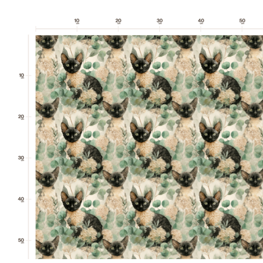 Baumwolle Canvas Rex Katze Nacktkatze Schwarz Eukalyptus Creme Aquarell Stoff– 153 g/m² – Meterware 160 cm - Eigenproduktion