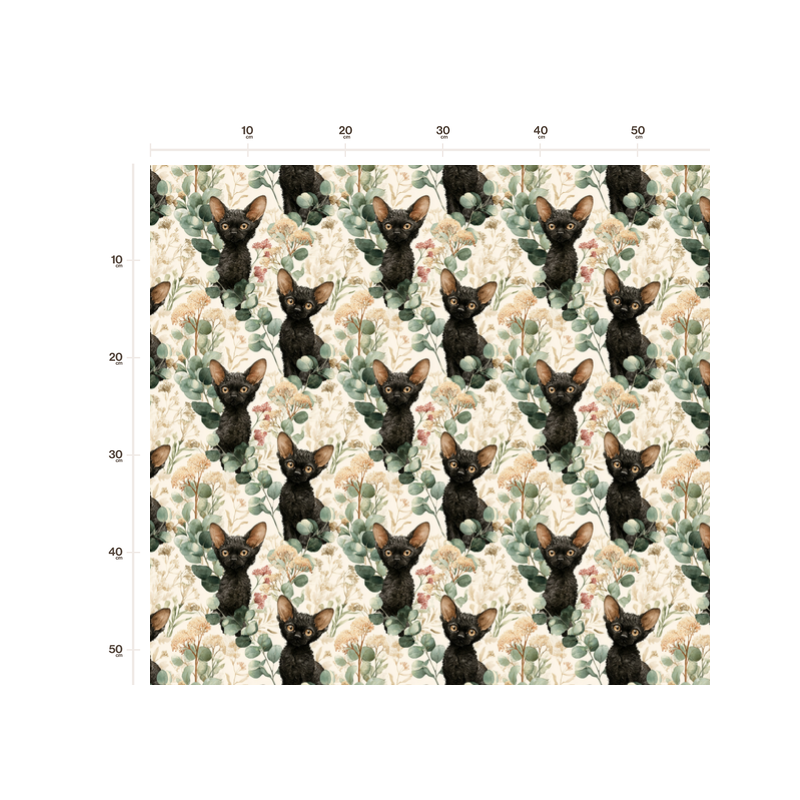 Baumwolle Canvas Devon Rex Katze Schwarz Eukalyptus Creme Aquarell Stoff 153 g/m² Meterware 160 cm Eigenproduktion