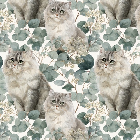 Baumwolle Canvas Perserkatze Grau Eukalyptus Creme Stoff 153 g/m² Meterware 160 cm Eigenproduktion