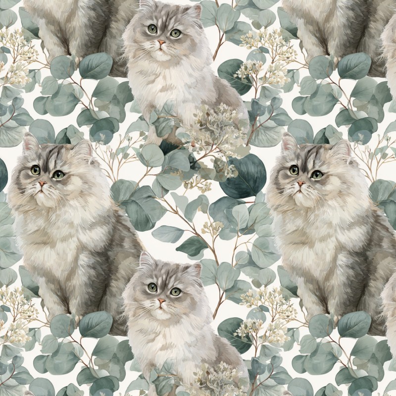 Baumwolle Canvas Perserkatze Grau Eukalyptus Creme Stoff 153 g/m² Meterware 160 cm Eigenproduktion
