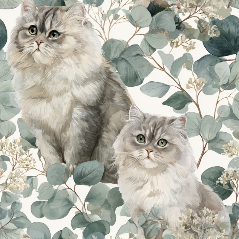 Baumwolle Canvas Perserkatze Grau Eukalyptus Creme Stoff 153 g/m² Meterware 160 cm Eigenproduktion