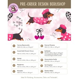 Pre-Order Hunde Dackel Stoff XOXO Rosa mit Herzen - Stoffdesign von Berlishop - 10 Stoffe zu Auswahl – Kinderstoff Meterware