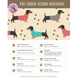 Pre - Order Dackel süße Hunde im Pulli – Beige Creme  - Stoffdesign von Berlishop - 10 Stoffe zu Auswahl – Meterware