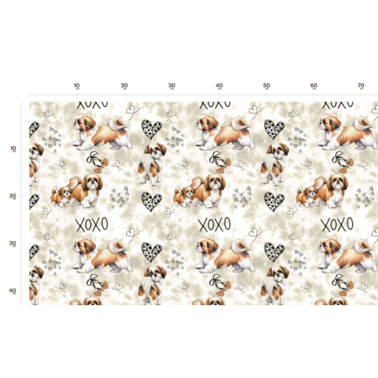 Baumwolle Canvas Hunde Stoff – XOXO Shih Tzu Muster Beige Braun – 153 g/m2– 160 cm Meterware / B Ware mit Fehler