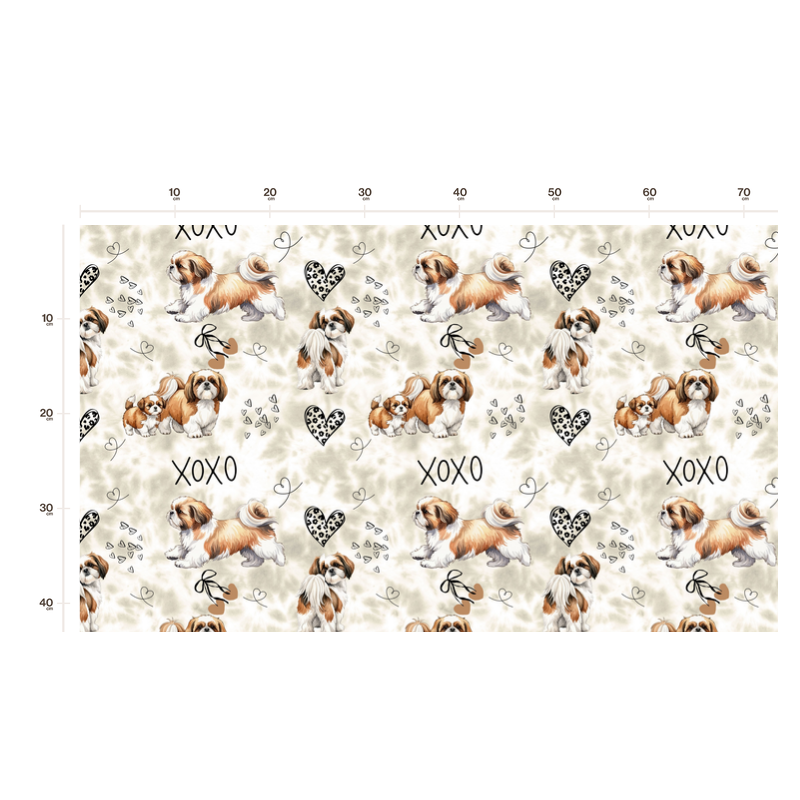 Baumwolle Canvas Hunde Stoff – XOXO Shih Tzu Muster Beige Braun – 153 g/m2– 160 cm Meterware / B Ware mit Fehler