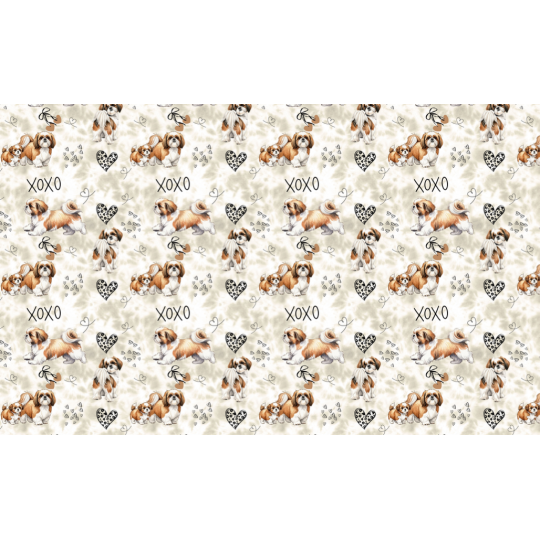 Baumwolle Canvas Hunde Stoff – XOXO Shih Tzu Muster Beige Braun – 153 g/m2– 160 cm Meterware / B Ware mit Fehler
