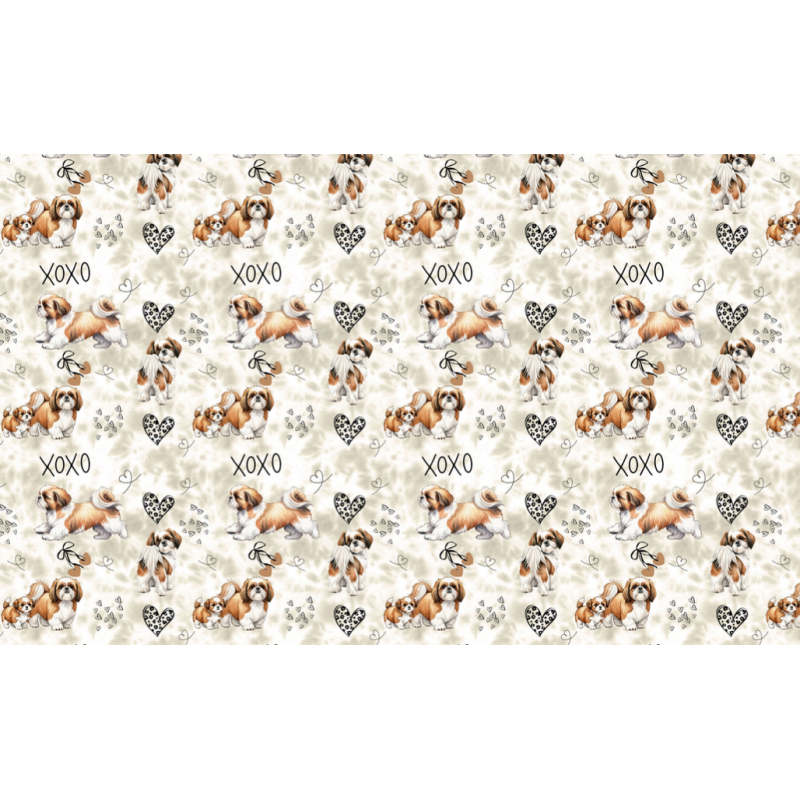 Baumwolle Canvas Hunde Stoff – XOXO Shih Tzu Muster Beige Braun – 153 g/m2– 160 cm Meterware / B Ware mit Fehler