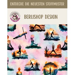 Baumwolle Canvas Yoga Stoff Aquarell Rosa Türkis Meditationsstoff mit Yoga - Silhouetten Eigenproduktion 153 g/m2– 160 cm