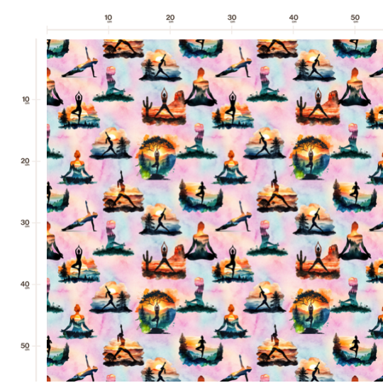 Baumwolle Canvas Yoga Stoff Aquarell Rosa Türkis Meditationsstoff mit Yoga - Silhouetten Eigenproduktion 153 g/m2– 160 cm