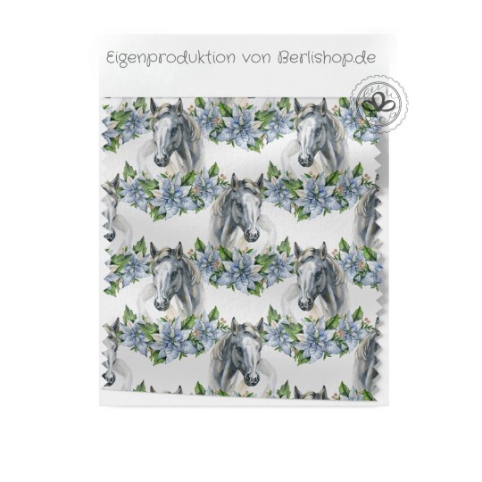 Baumwolle Canvas Edler Pferde Stoff 160 cm – Pferde mit Blumenkranz  – 153 g/m² – Eigenproduktion