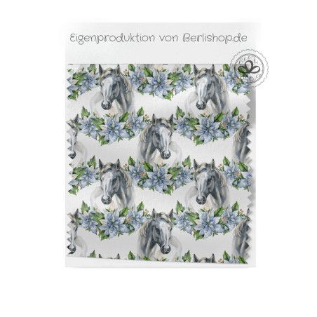 Baumwolle Canvas Stoff – Pferde mit Blumenkranz – edler Pferdestoff - – hochwertige Eigenproduktion