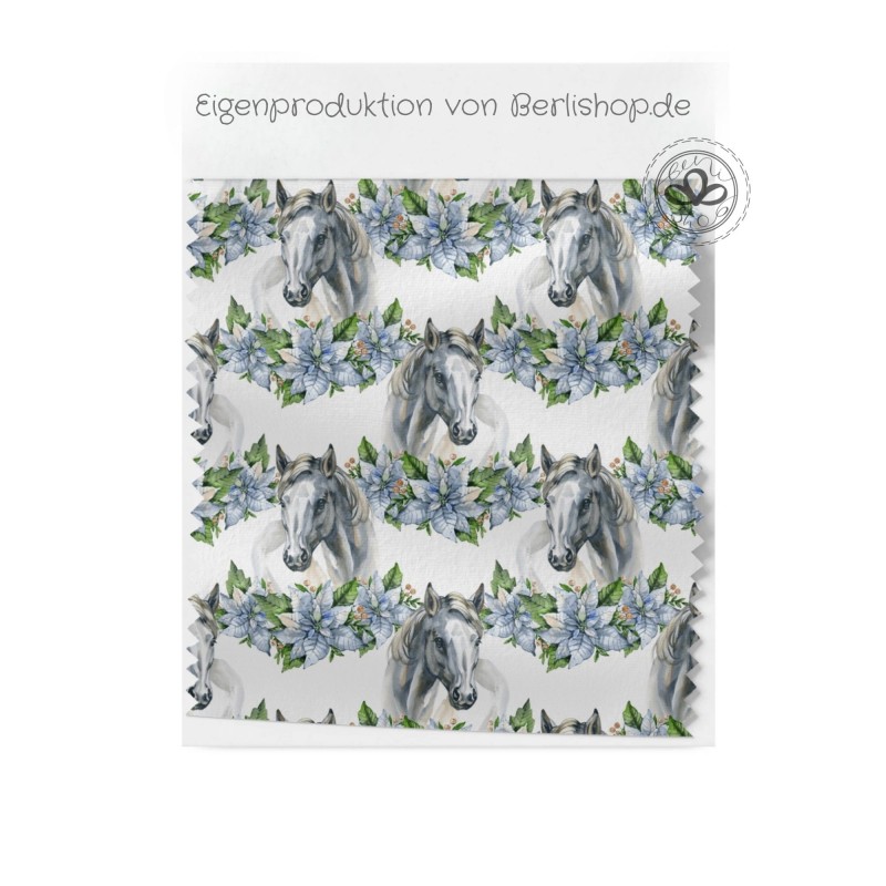 Baumwolle Canvas Edler Pferde Stoff 160 cm – Pferde mit Blumenkranz  – 153 g/m² – Eigenproduktion