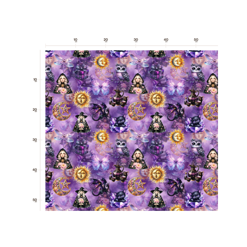 Baumwolle Canvas Hexen, Mystischer Fantasy Stoff Lila Eigenproduktion 153 g/m2– 160 cm Meterware