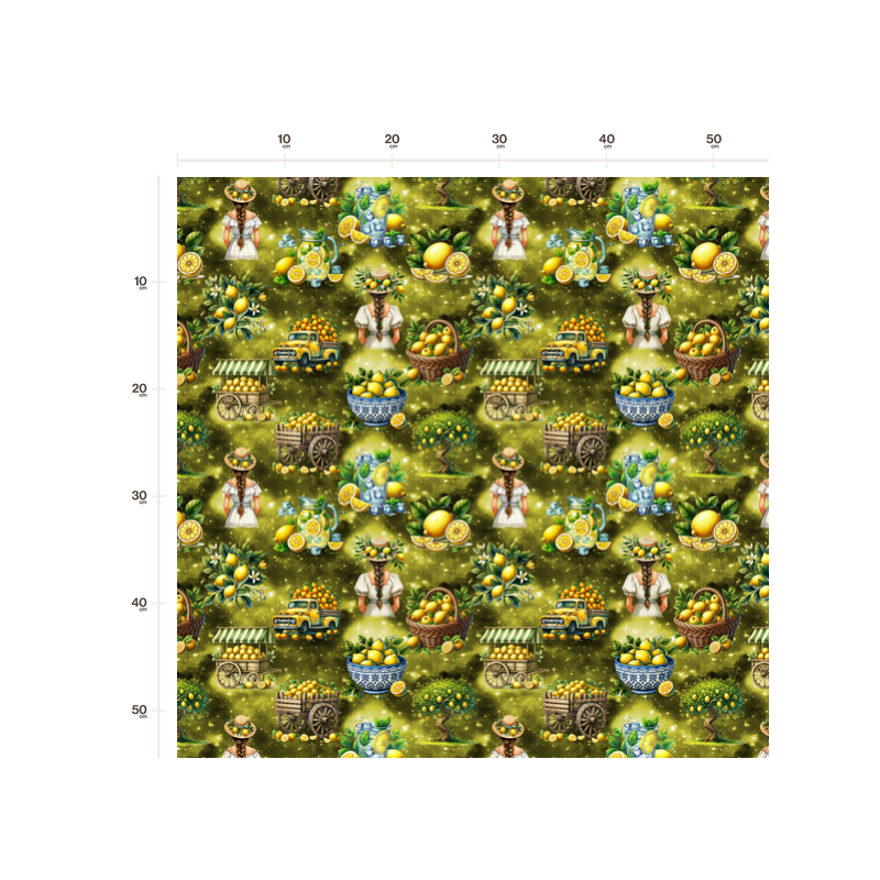 Baumwolle Canvas Zitronen Grün Gelb – Mediterraner Stoff mit Zitronen Eigenproduktion 153 g/m2– 160 cm Meterware
