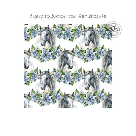 Baumwolle Canvas Stoff – Pferde mit Blumenkranz – edler Pferdestoff - – hochwertige Eigenproduktion