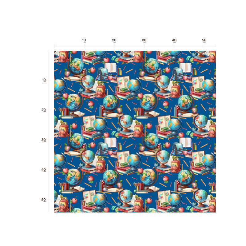 Baumwolle Canvas Schule Bücher Globus Einschulung Blau Rot   153 g/m² Meterware 160 cm Eigenproduktion