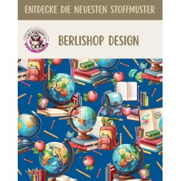 Baumwolle Canvas Schule Bücher Globus Einschulung Blau Rot   153 g/m² Meterware 160 cm Eigenproduktion