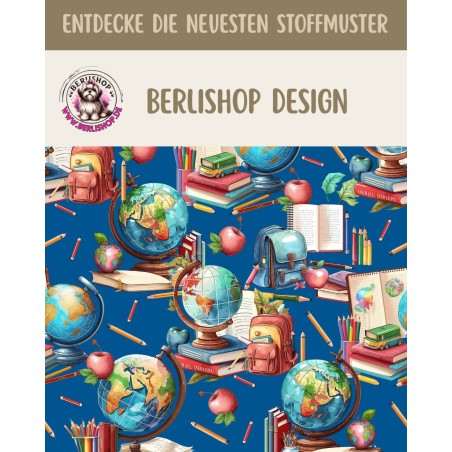 Baumwolle Canvas Schule Bücher Globus Einschulung Blau Rot   153 g/m² Meterware 160 cm Eigenproduktion