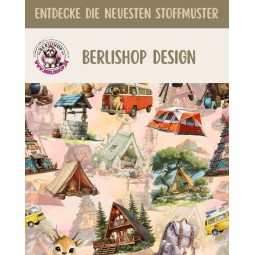 Baumwolle Canvas  Stoff Wohnmobil, Zelten und Waldhütten – Abenteuer, Reh, Beige 153 g/m² – Eigenproduktion